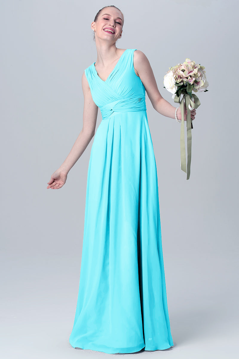 Chiffon Column V-Neck Sleeveless Bridesmaid Dress-MB0113129