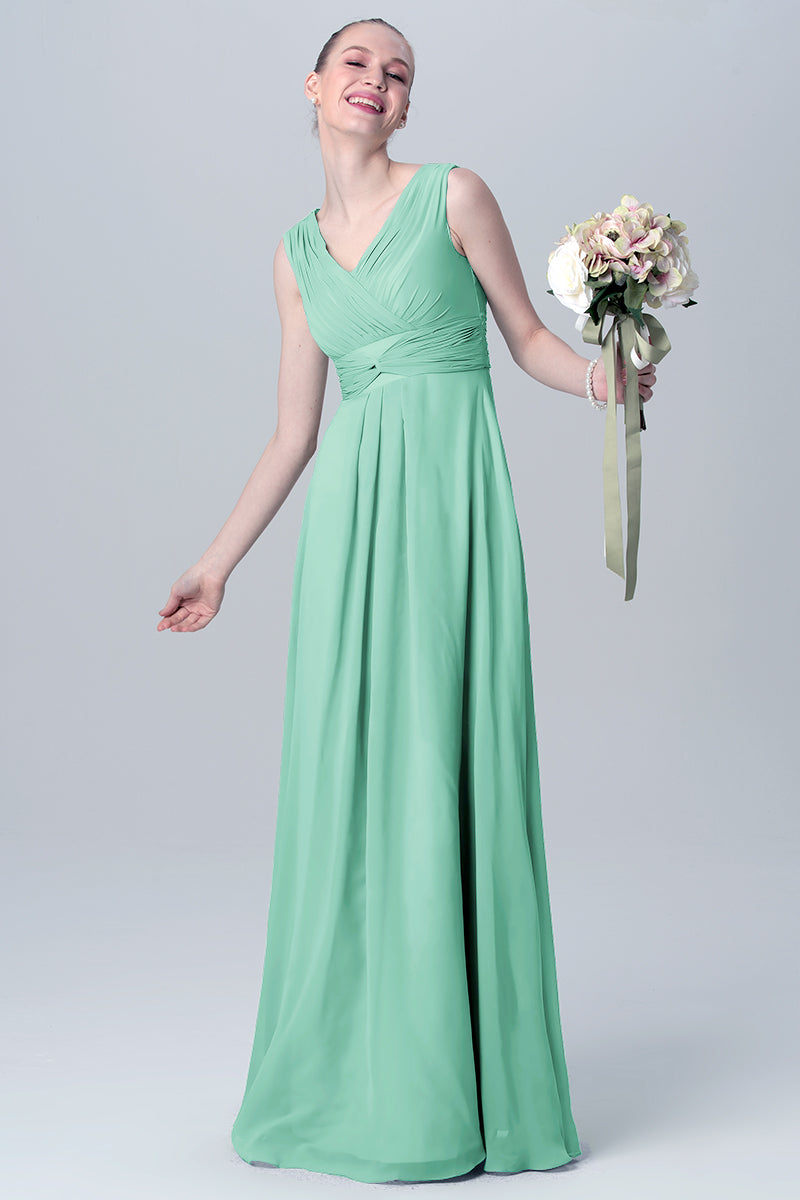 Chiffon Column V-Neck Sleeveless Bridesmaid Dress-MB0113129