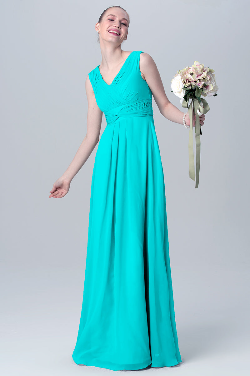 Chiffon Column V-Neck Sleeveless Bridesmaid Dress-MB0113129