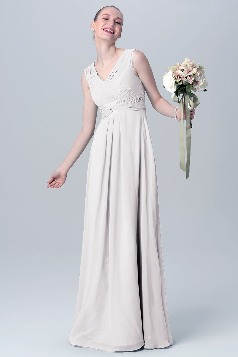 Chiffon Column V-Neck Sleeveless Bridesmaid Dress-MB0113129