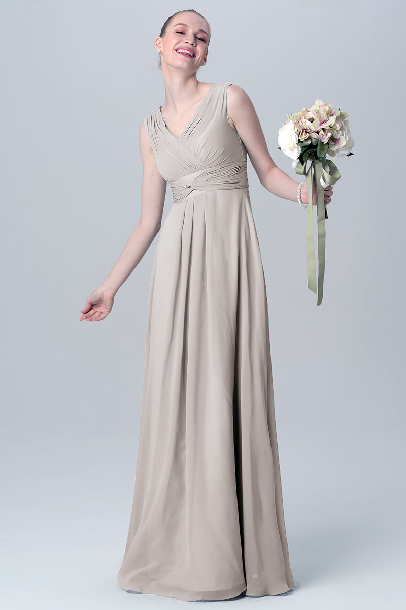 Chiffon Column V-Neck Sleeveless Bridesmaid Dress-MB0113129