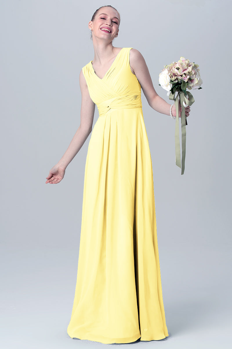 Chiffon Column V-Neck Sleeveless Bridesmaid Dress-MB0113129