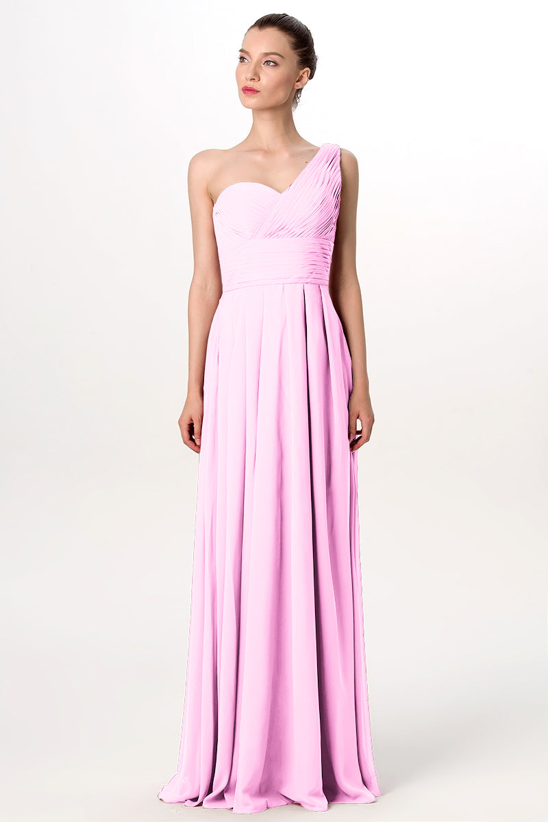 Chiffon Column One Shoulder Sleeveless Bridesmaid Dress-MB0113193