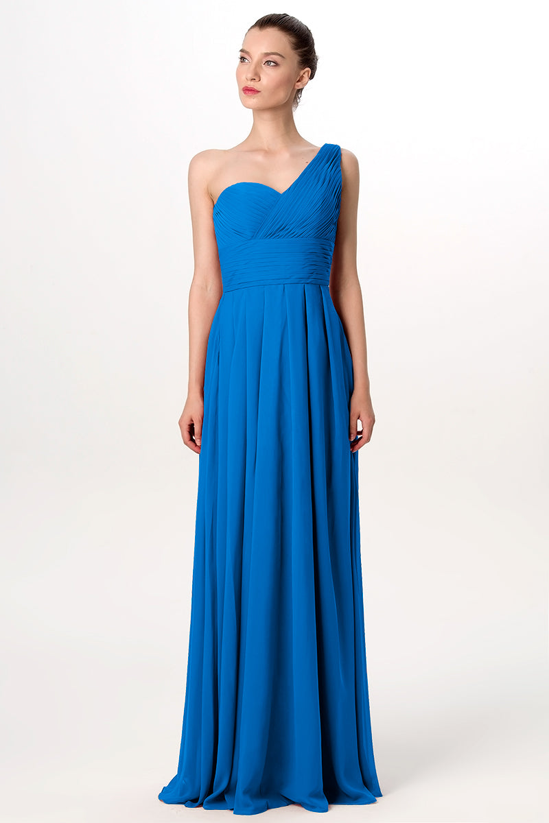 Chiffon Column One Shoulder Sleeveless Bridesmaid Dress-MB0113193