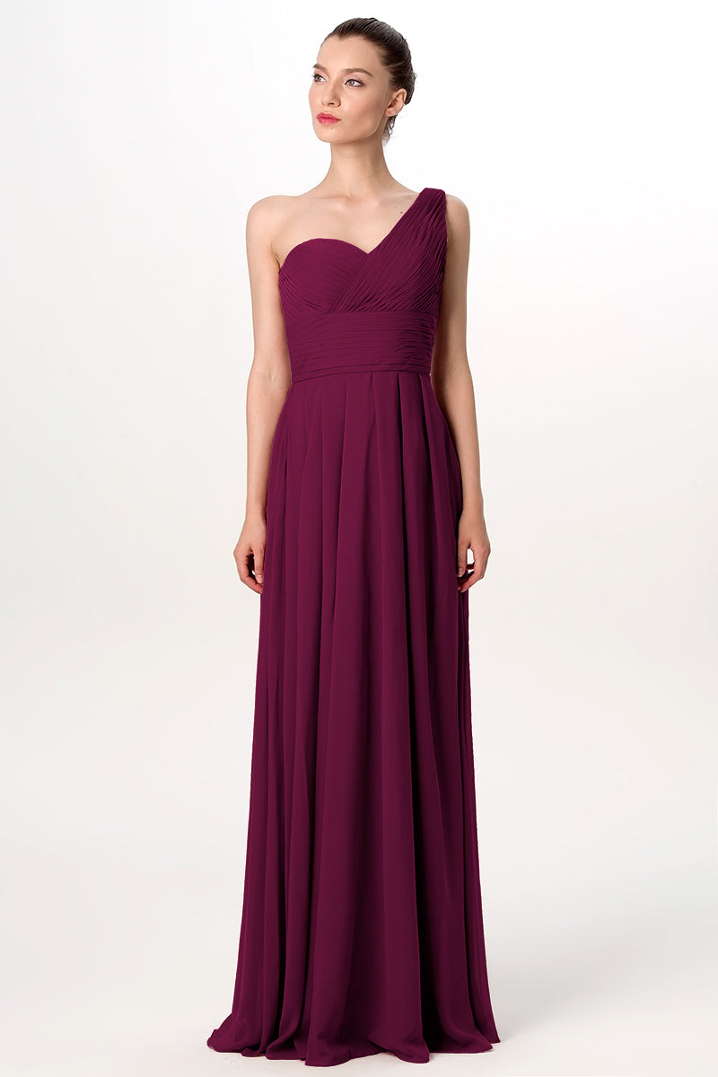 Chiffon Column One Shoulder Sleeveless Bridesmaid Dress-MB0113193