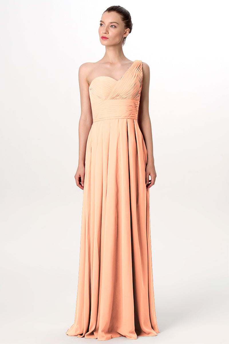 Chiffon Column One Shoulder Sleeveless Bridesmaid Dress-MB0113193