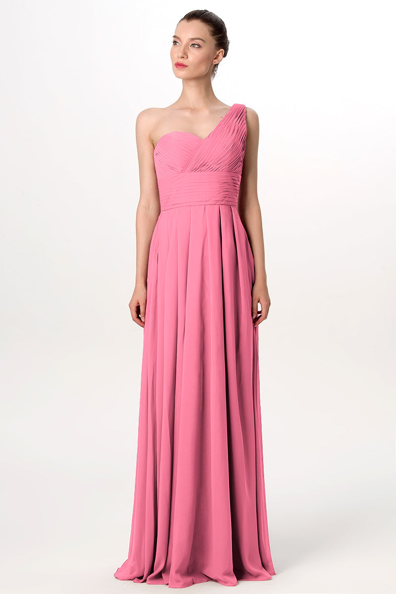 Chiffon Column One Shoulder Sleeveless Bridesmaid Dress-MB0113193