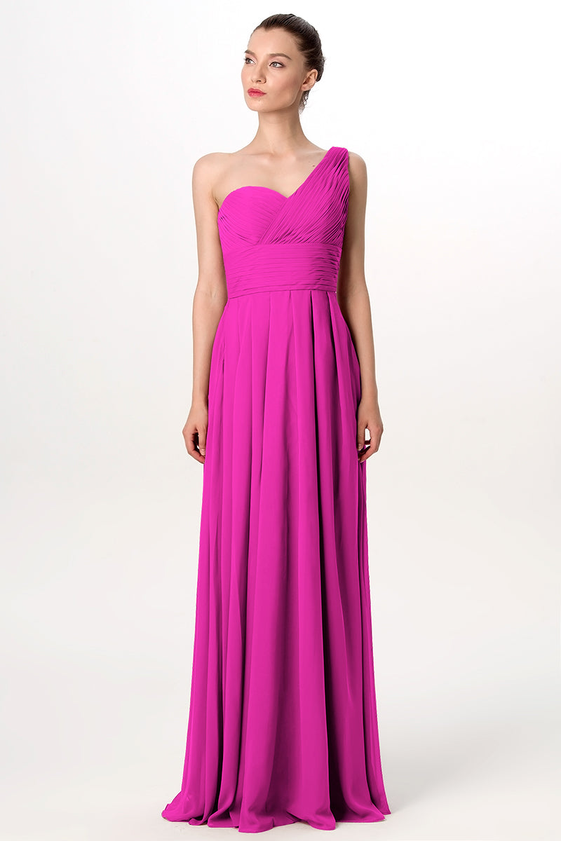 Chiffon Column One Shoulder Sleeveless Bridesmaid Dress-MB0113193