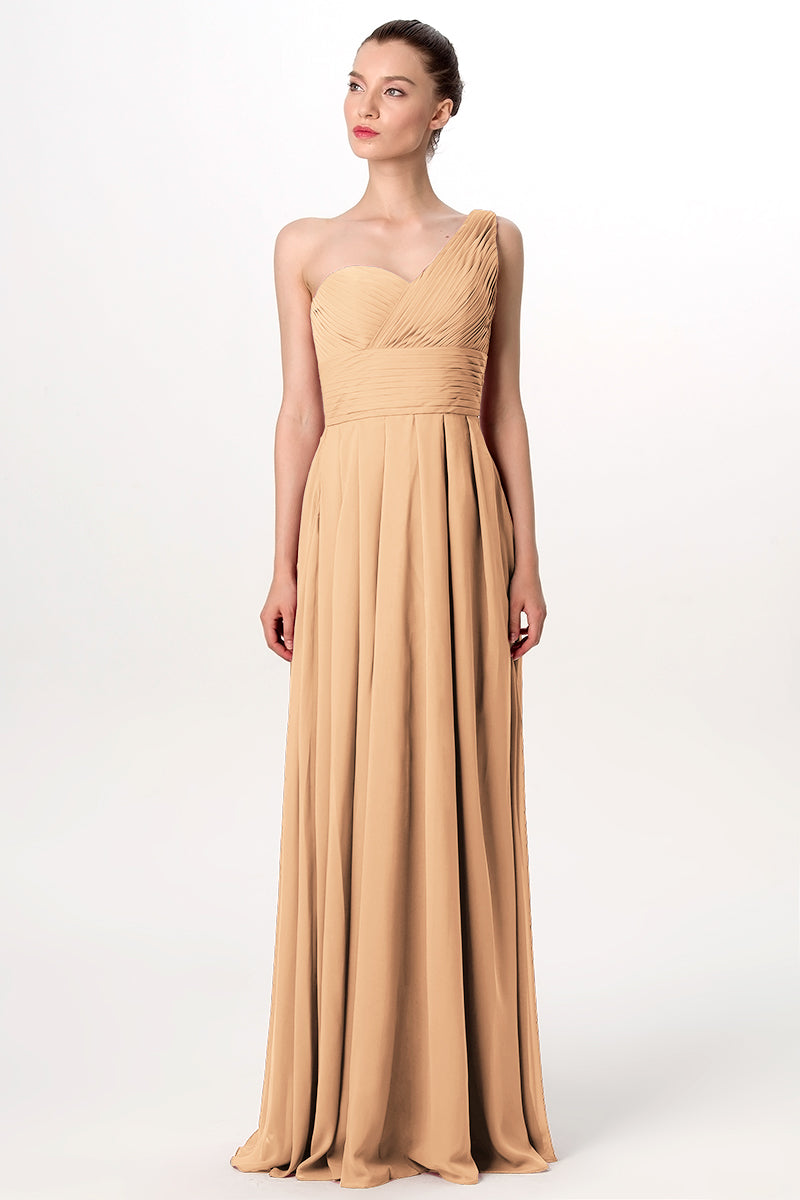 Chiffon Column One Shoulder Sleeveless Bridesmaid Dress-MB0113193