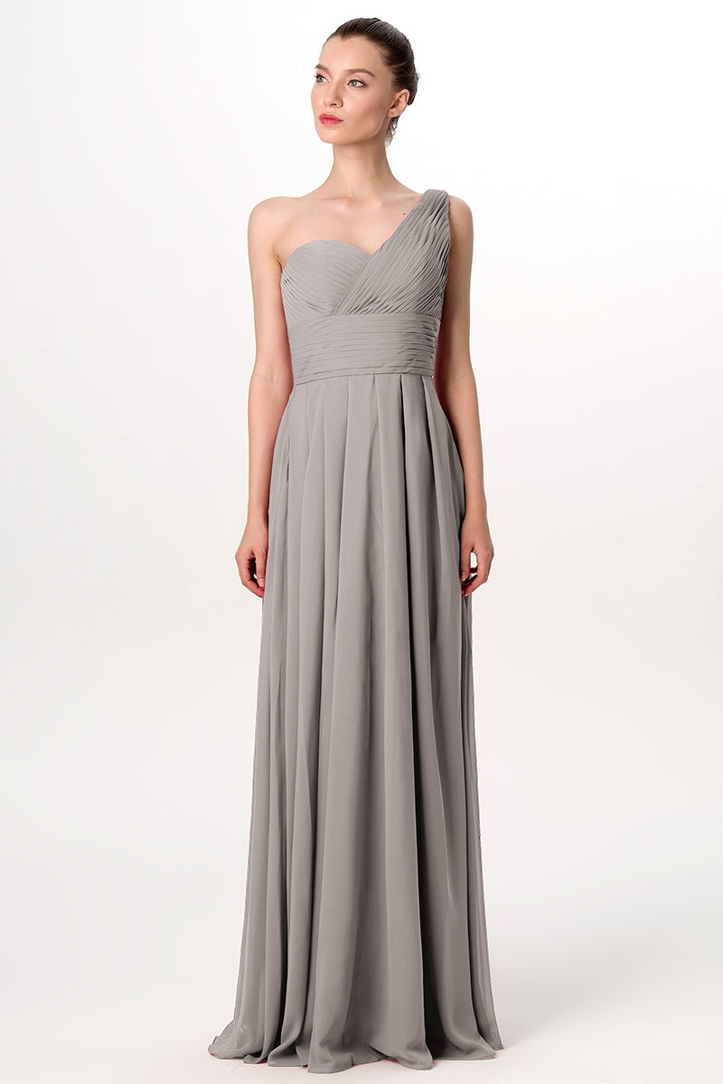 Chiffon Column One Shoulder Sleeveless Bridesmaid Dress-MB0113193