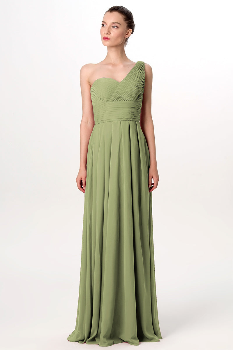 Chiffon Column One Shoulder Sleeveless Bridesmaid Dress-MB0113193