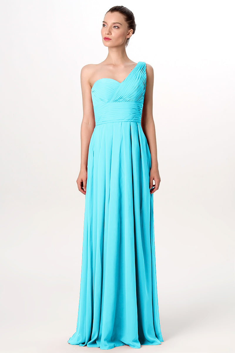 Chiffon Column One Shoulder Sleeveless Bridesmaid Dress-MB0113193