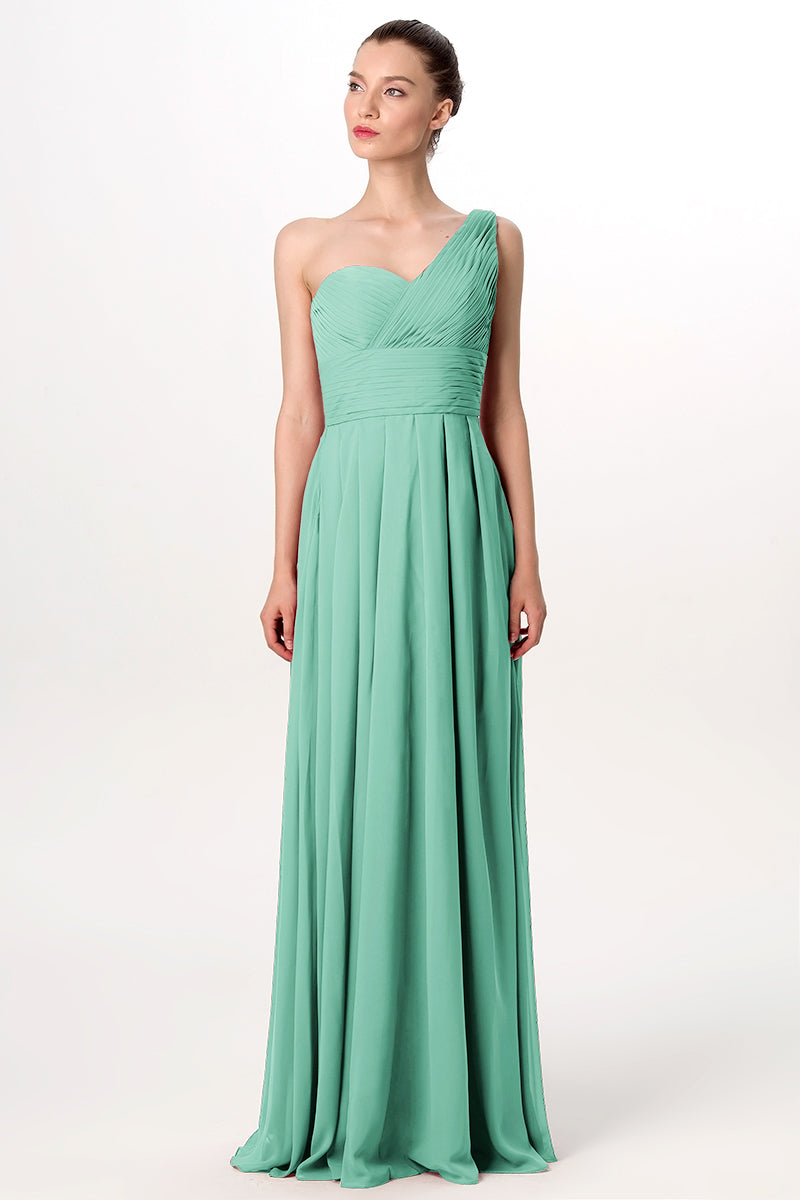 Chiffon Column One Shoulder Sleeveless Bridesmaid Dress-MB0113193