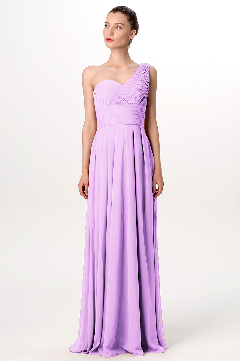 Chiffon Column One Shoulder Sleeveless Bridesmaid Dress-MB0113193