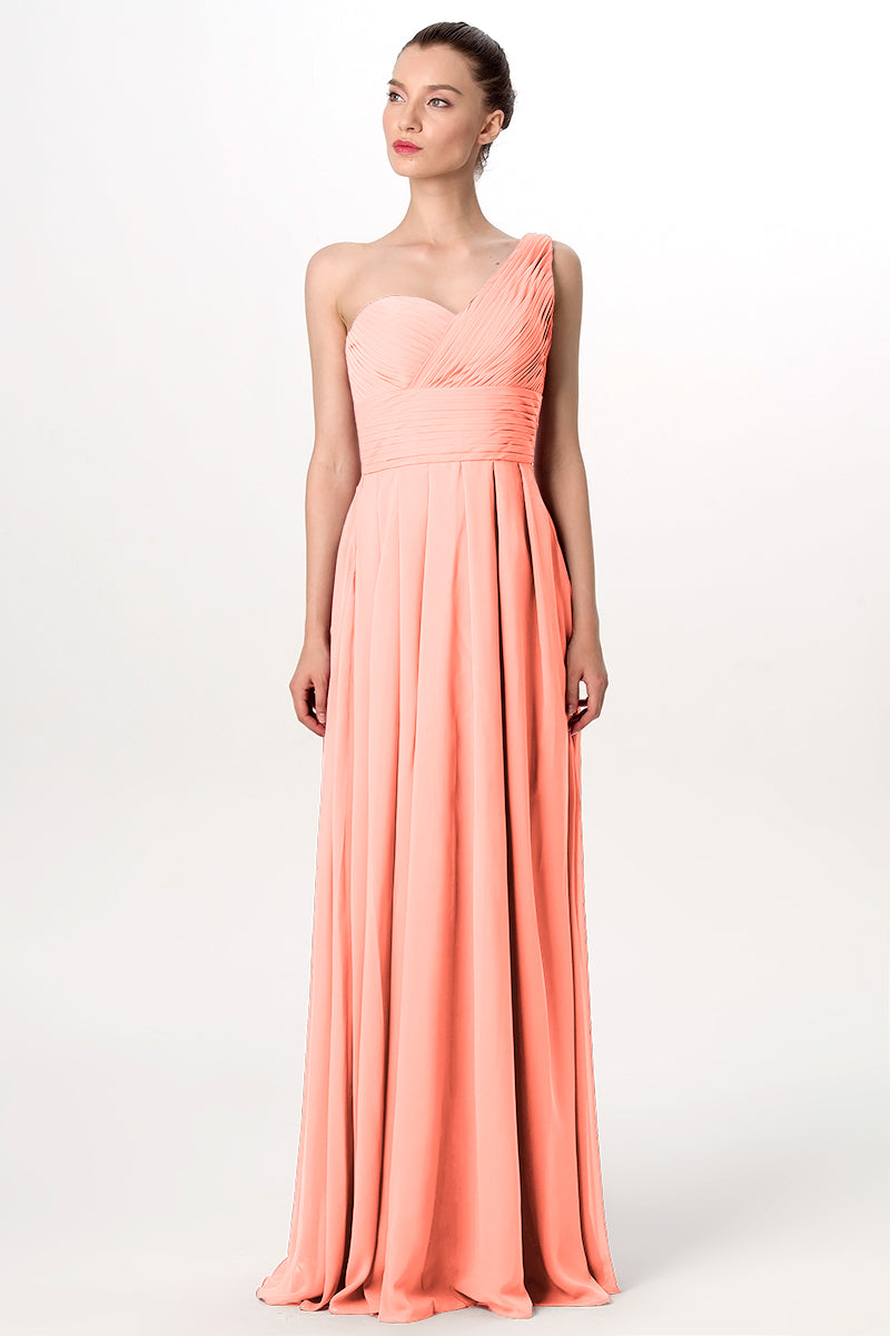 Chiffon Column One Shoulder Sleeveless Bridesmaid Dress-MB0113193