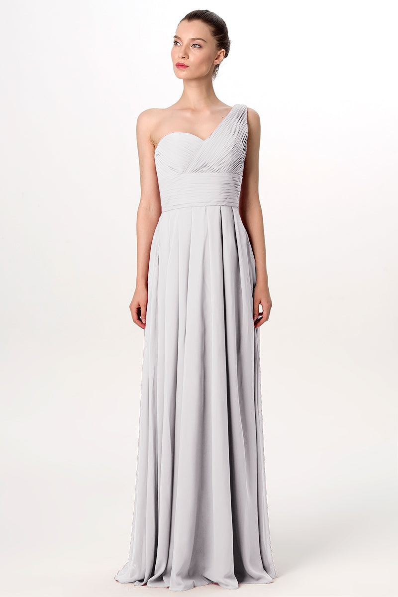 Chiffon Column One Shoulder Sleeveless Bridesmaid Dress-MB0113193