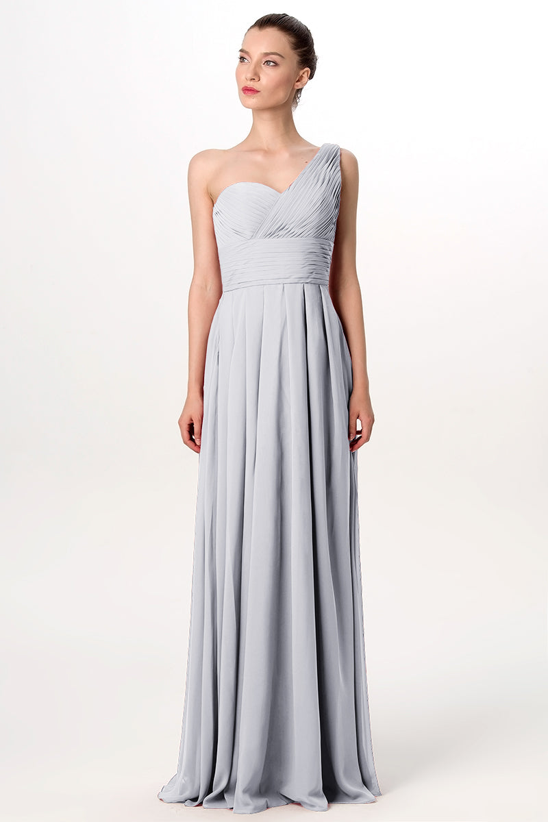 Chiffon Column One Shoulder Sleeveless Bridesmaid Dress-MB0113193