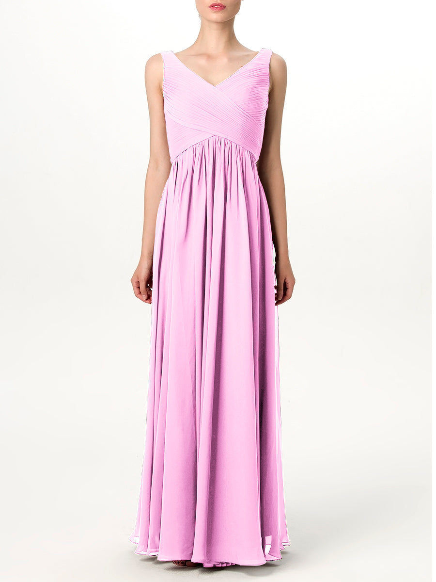 Chiffon Column V-Neck Sleeveless Bridesmaid Dress-MB0113201