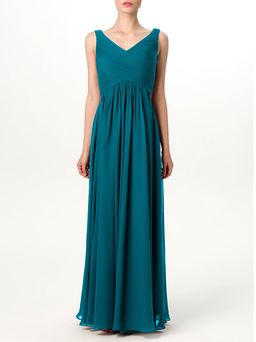 Chiffon Column V-Neck Sleeveless Bridesmaid Dress-MB0113201