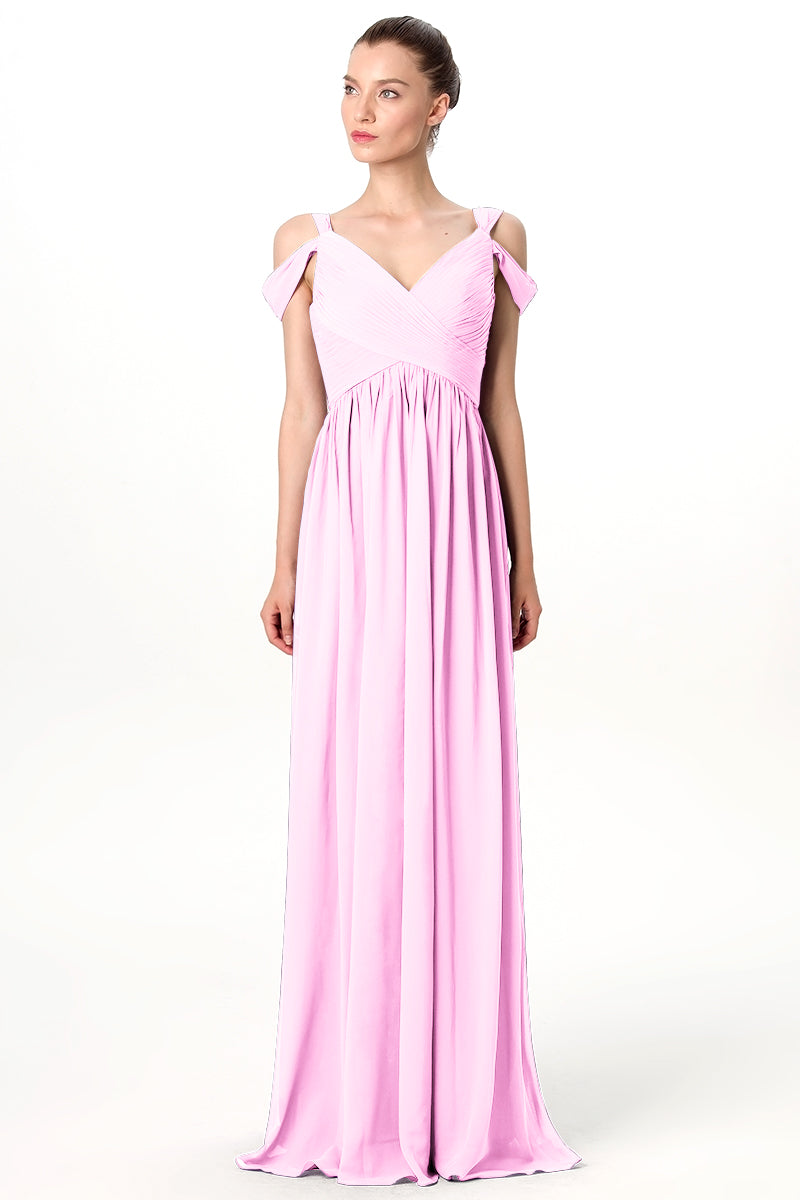 Chiffon Column Off the Shoulder Sleeveless Bridesmaid Dress-MB0113207