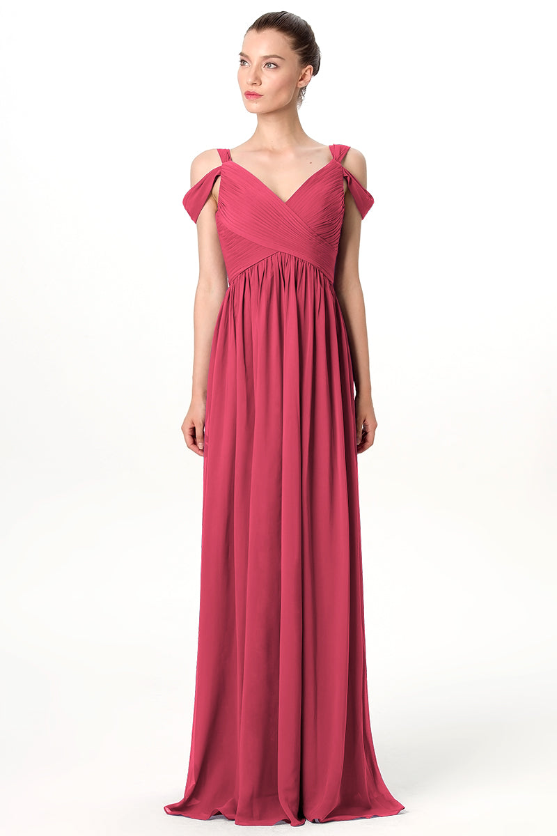 Chiffon Column Off the Shoulder Sleeveless Bridesmaid Dress-MB0113207