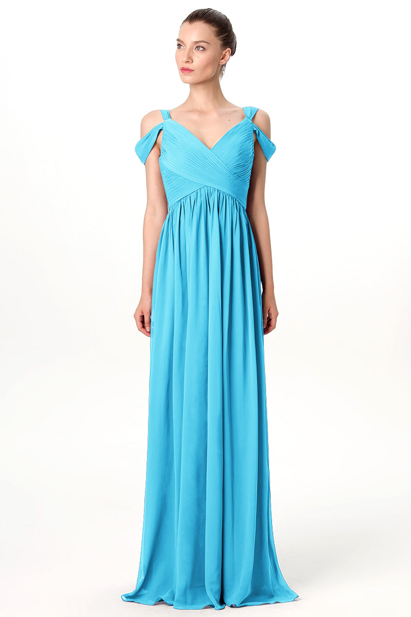 Chiffon Column Off the Shoulder Sleeveless Bridesmaid Dress-MB0113207