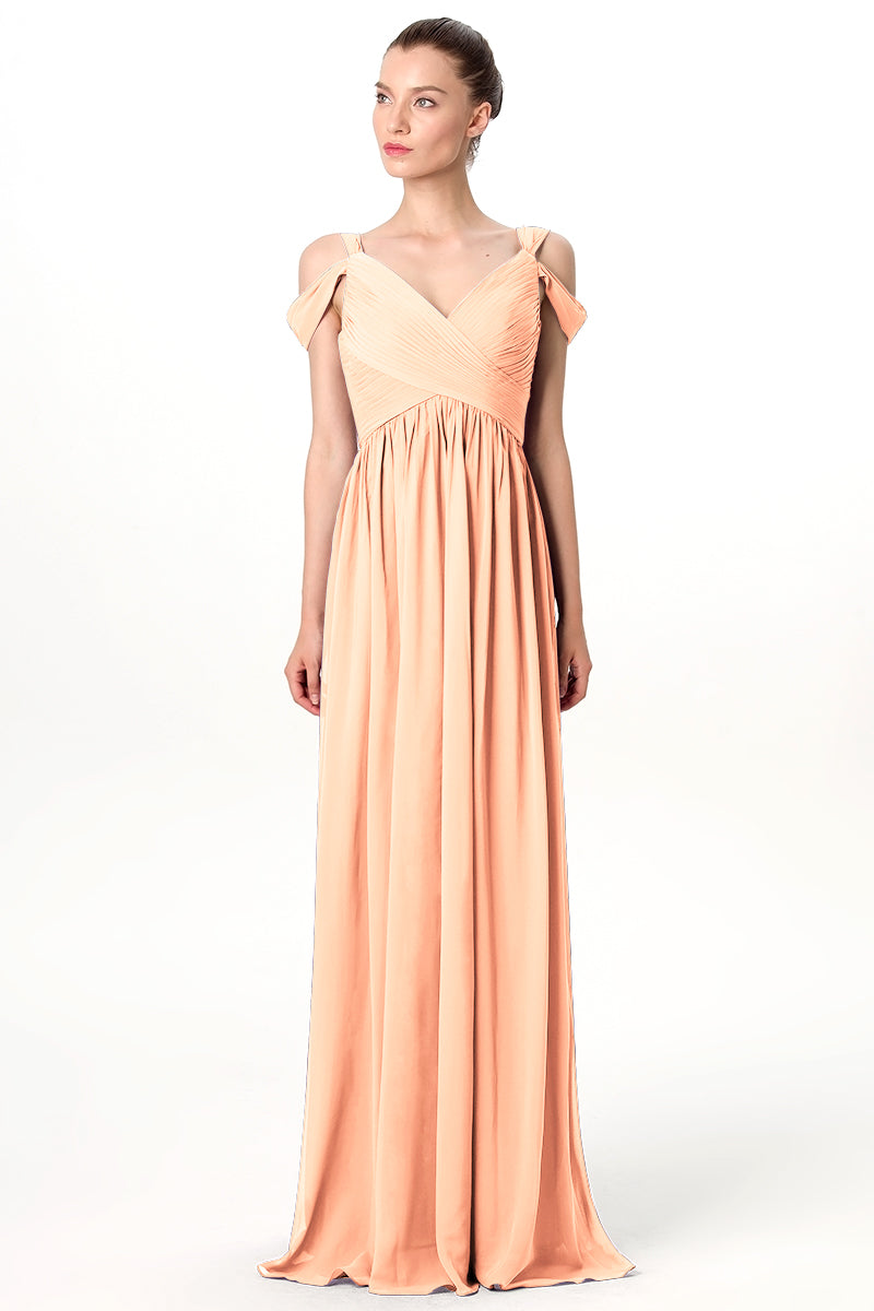 Chiffon Column Off the Shoulder Sleeveless Bridesmaid Dress-MB0113207