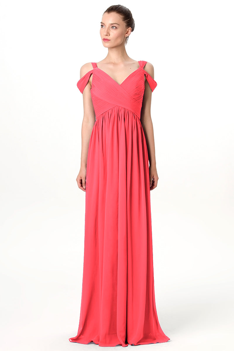 Chiffon Column Off the Shoulder Sleeveless Bridesmaid Dress-MB0113207