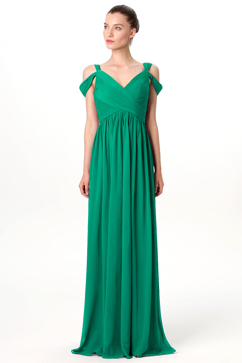 Chiffon Column Off the Shoulder Sleeveless Bridesmaid Dress-MB0113207