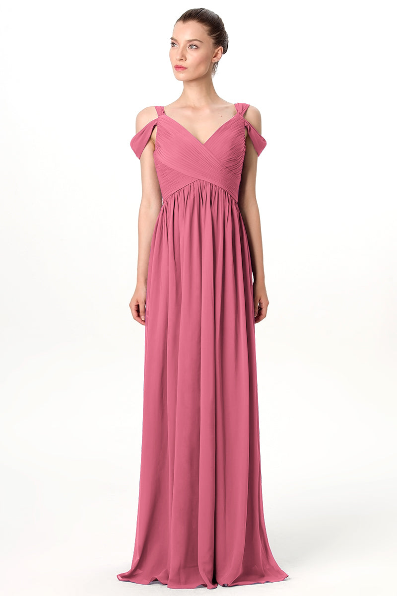 Chiffon Column Off the Shoulder Sleeveless Bridesmaid Dress-MB0113207