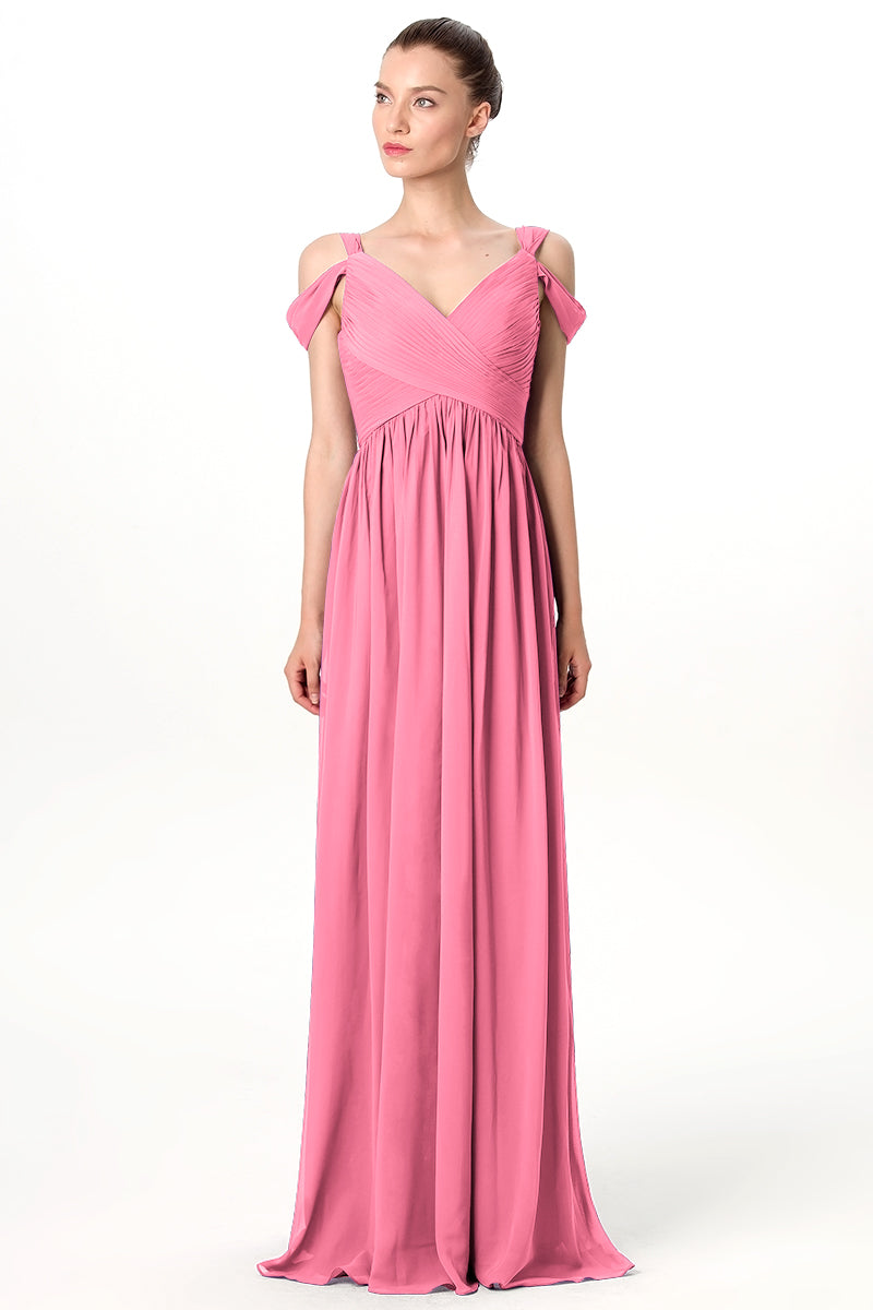 Chiffon Column Off the Shoulder Sleeveless Bridesmaid Dress-MB0113207