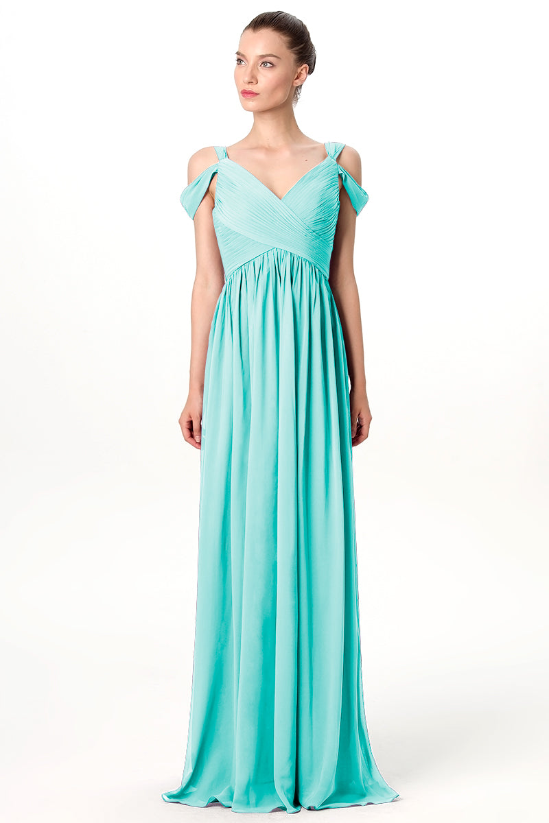 Chiffon Column Off the Shoulder Sleeveless Bridesmaid Dress-MB0113207