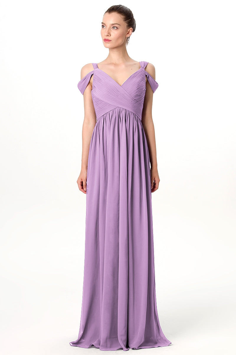 Chiffon Column Off the Shoulder Sleeveless Bridesmaid Dress-MB0113207