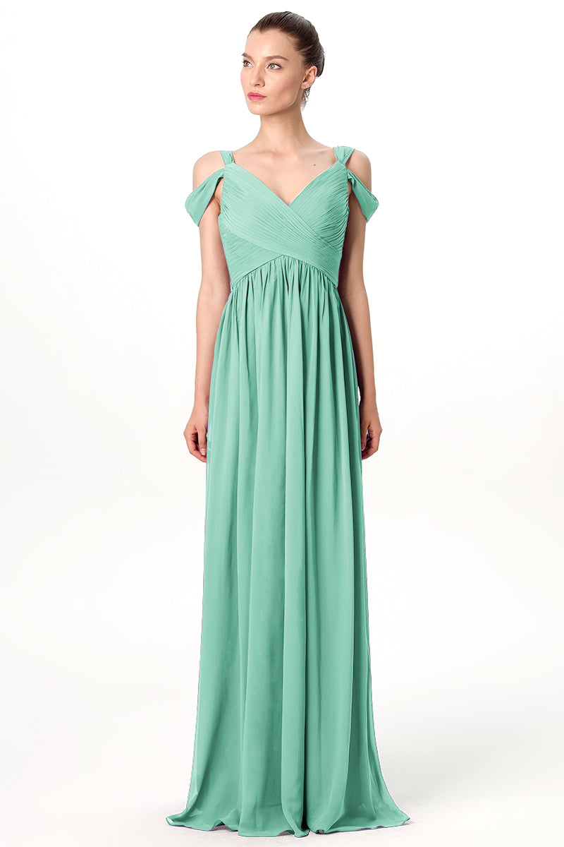 Chiffon Column Off the Shoulder Sleeveless Bridesmaid Dress-MB0113207