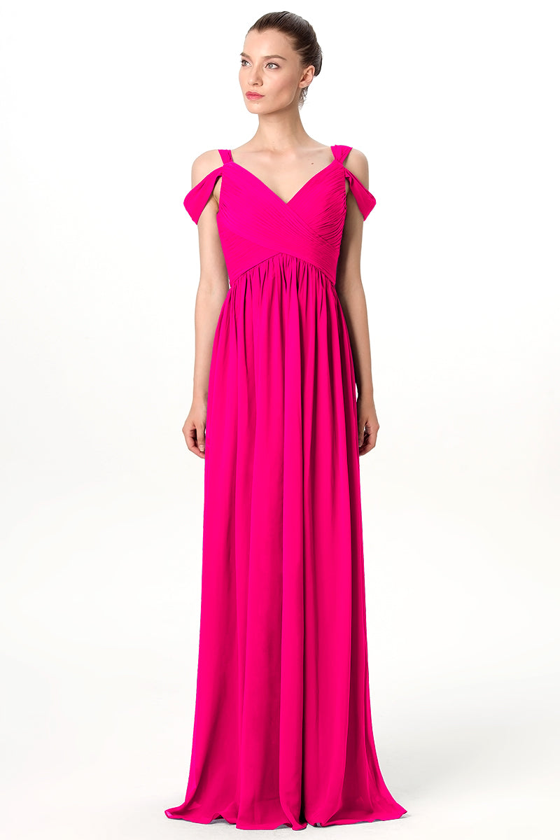 Chiffon Column Off the Shoulder Sleeveless Bridesmaid Dress-MB0113207