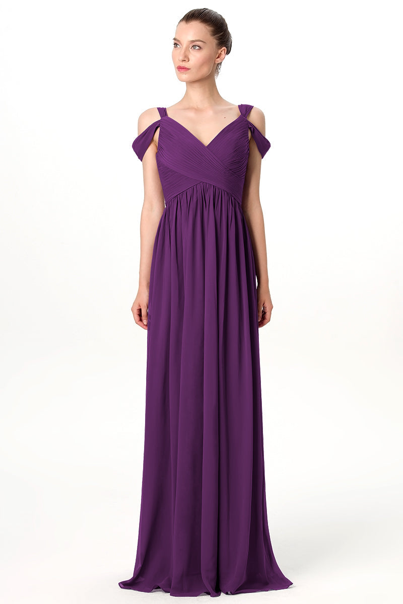 Chiffon Column Off the Shoulder Sleeveless Bridesmaid Dress-MB0113207