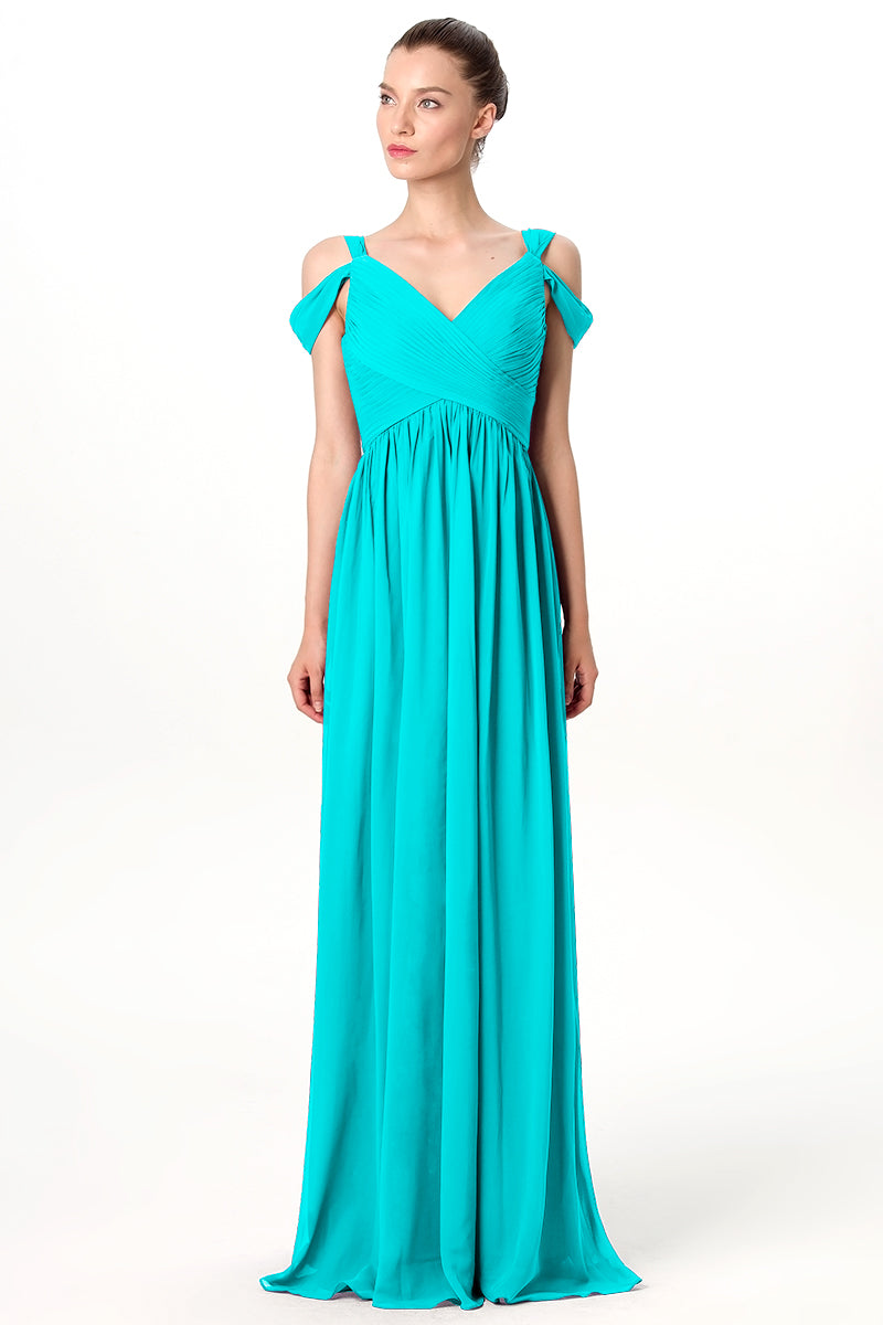 Chiffon Column Off the Shoulder Sleeveless Bridesmaid Dress-MB0113207