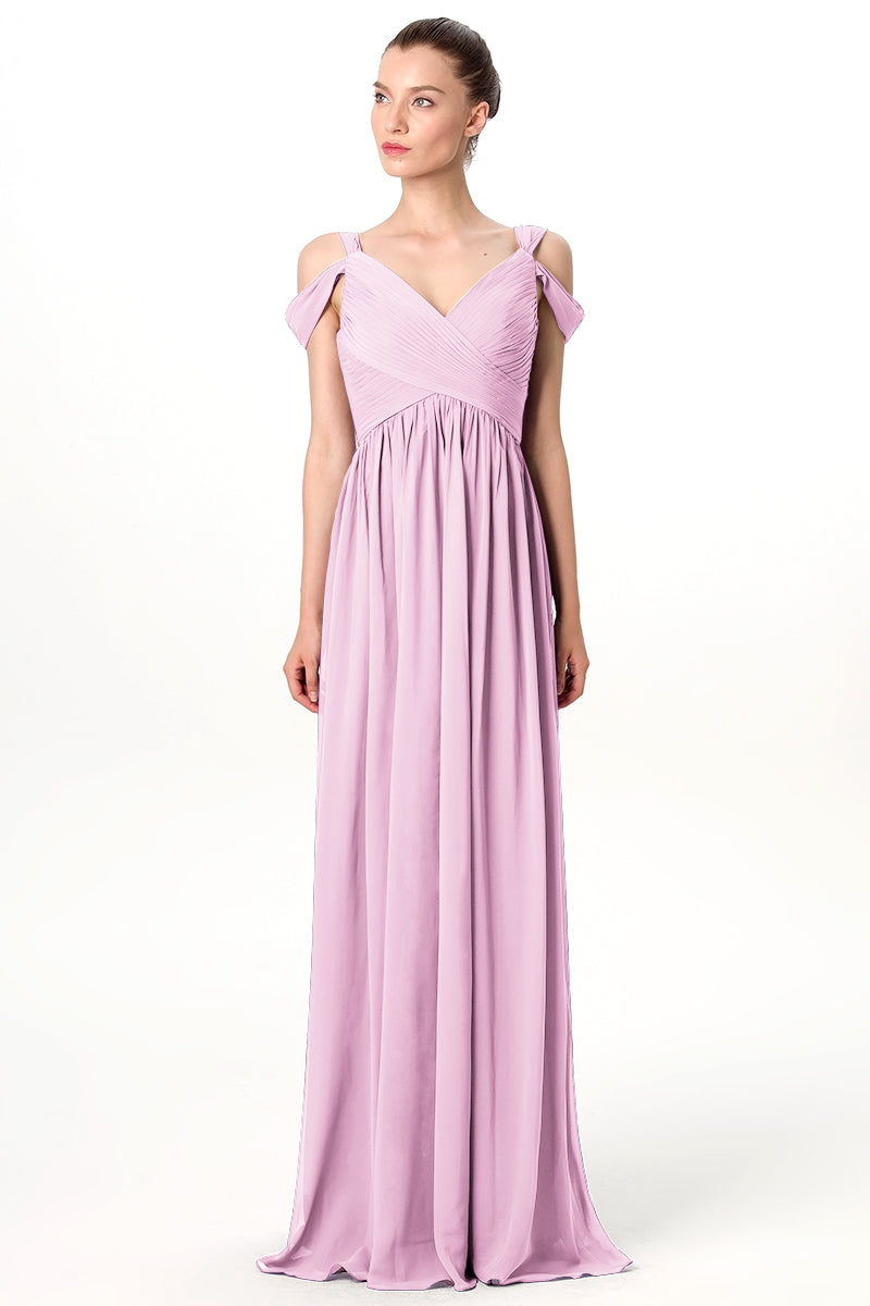 Chiffon Column Off the Shoulder Sleeveless Bridesmaid Dress-MB0113207