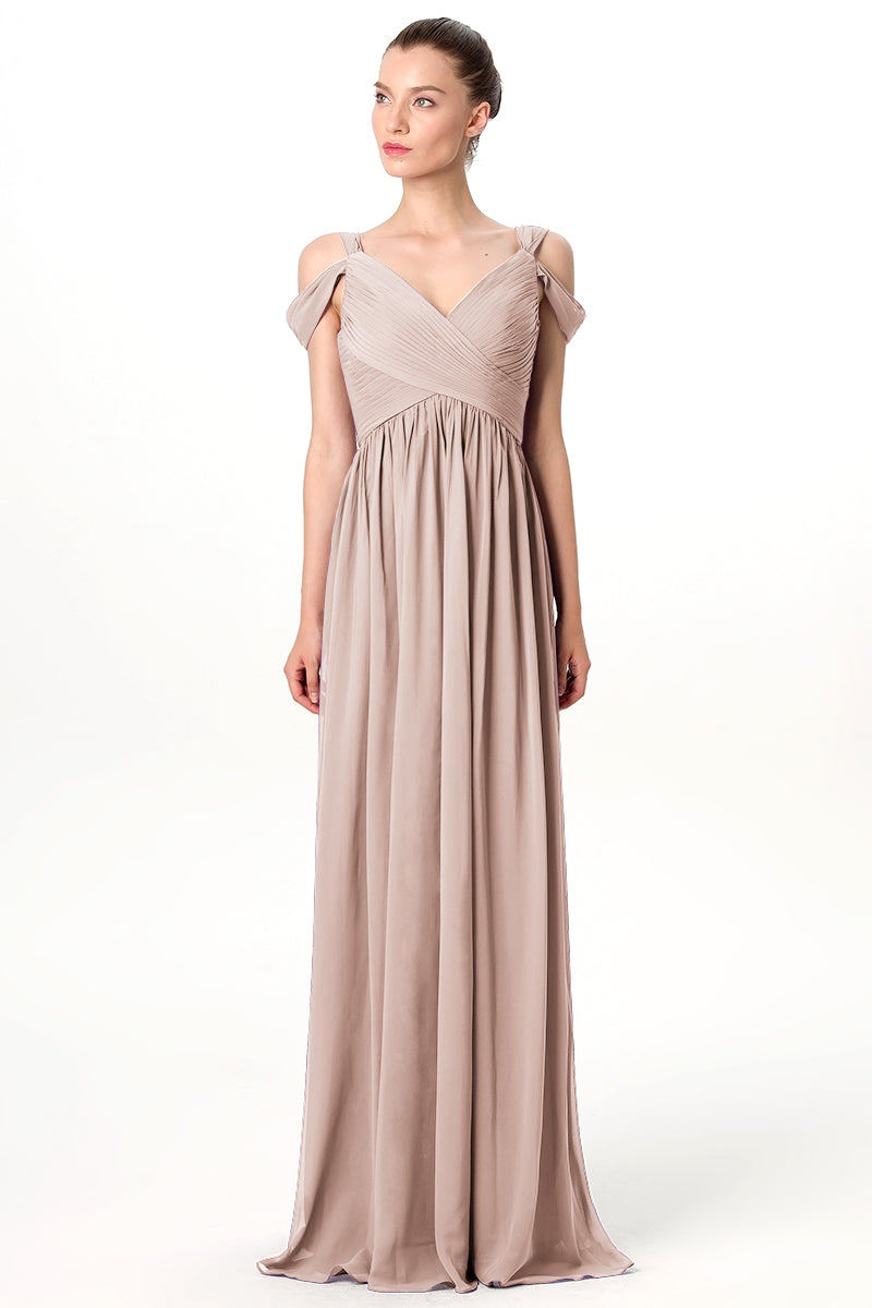 Chiffon Column Off the Shoulder Sleeveless Bridesmaid Dress-MB0113207