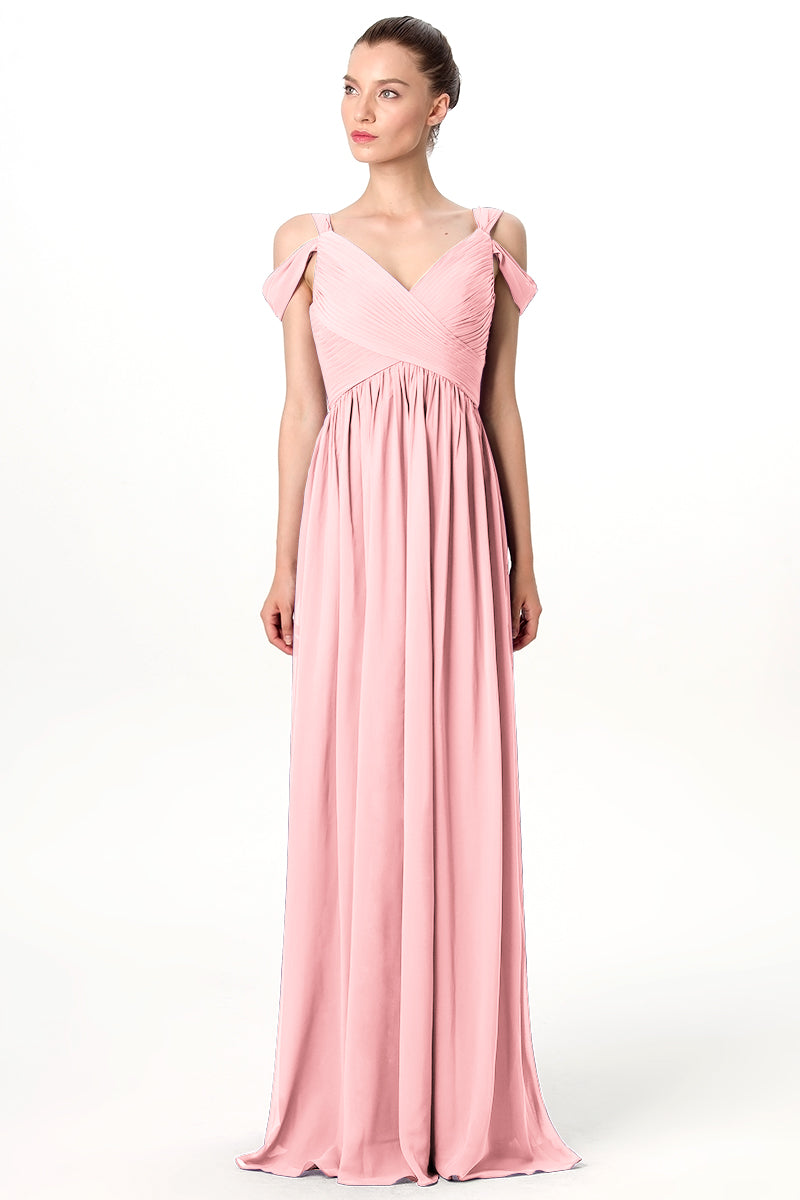 Chiffon Column Off the Shoulder Sleeveless Bridesmaid Dress-MB0113207