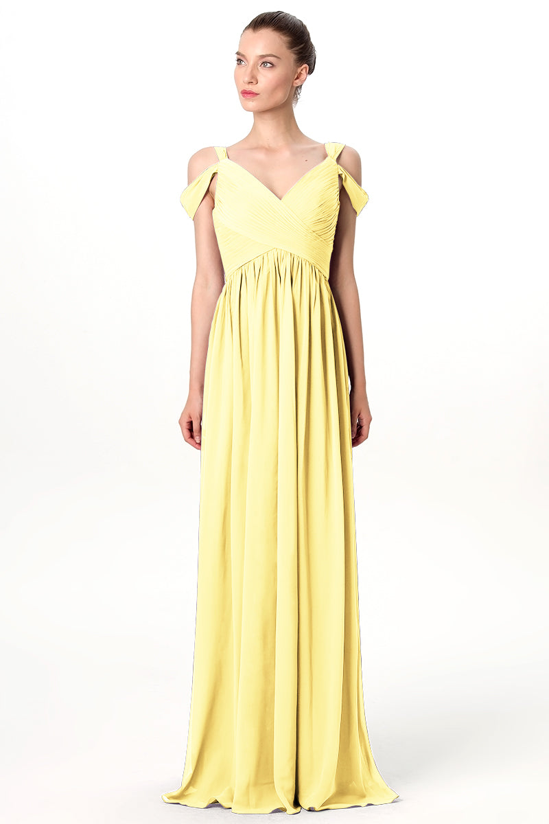 Chiffon Column Off the Shoulder Sleeveless Bridesmaid Dress-MB0113207