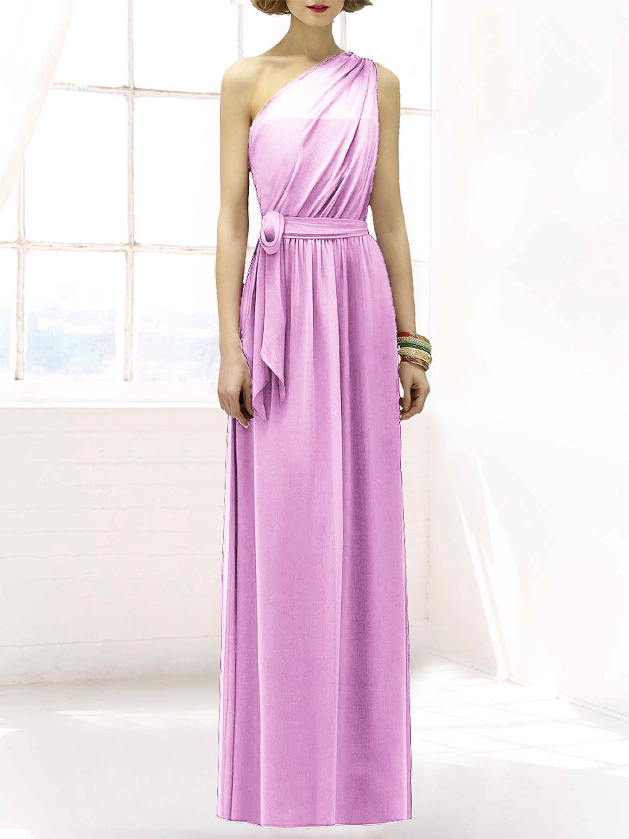 Chiffon Column One Shoulder Sleeveless Bridesmaid Dress-MB50064