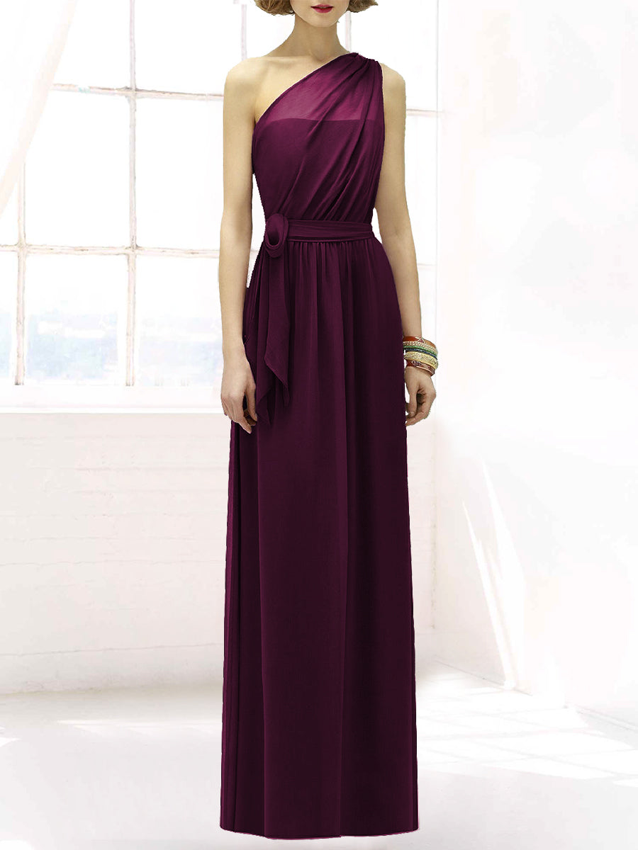 Chiffon Column One Shoulder Sleeveless Bridesmaid Dress-MB50064