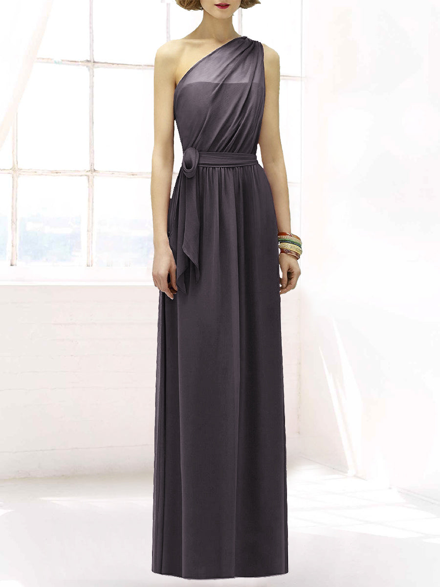 Chiffon Column One Shoulder Sleeveless Bridesmaid Dress-MB50064