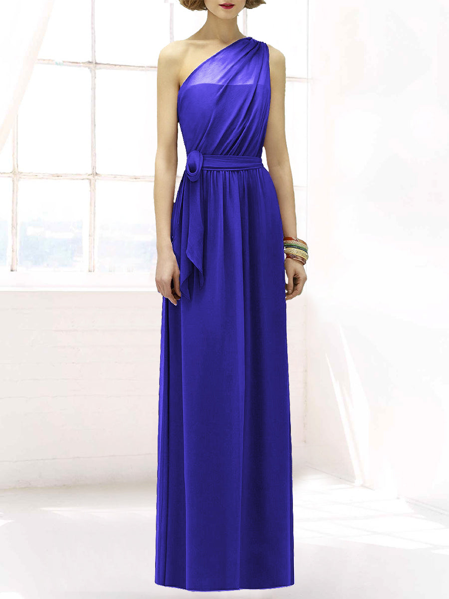 Chiffon Column One Shoulder Sleeveless Bridesmaid Dress-MB50064