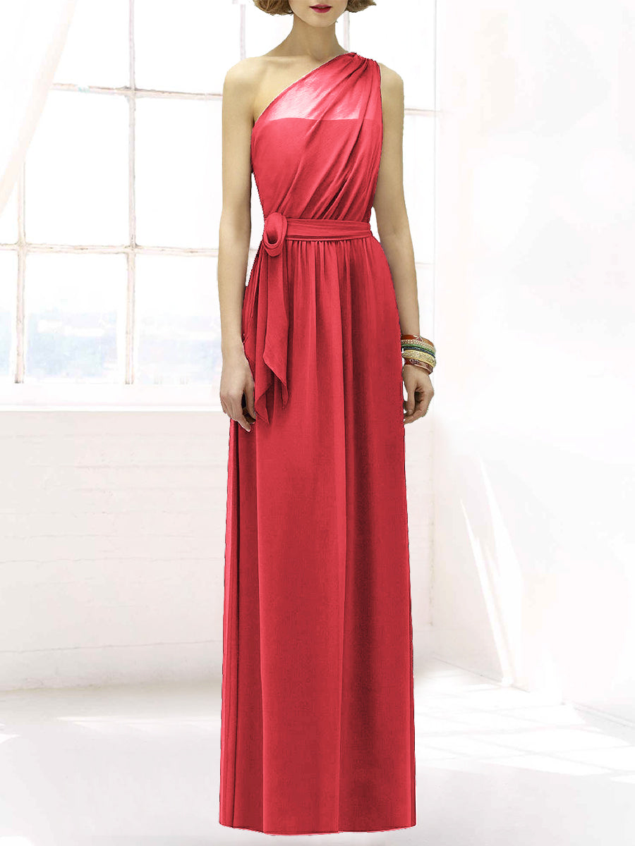 Chiffon Column One Shoulder Sleeveless Bridesmaid Dress-MB50064