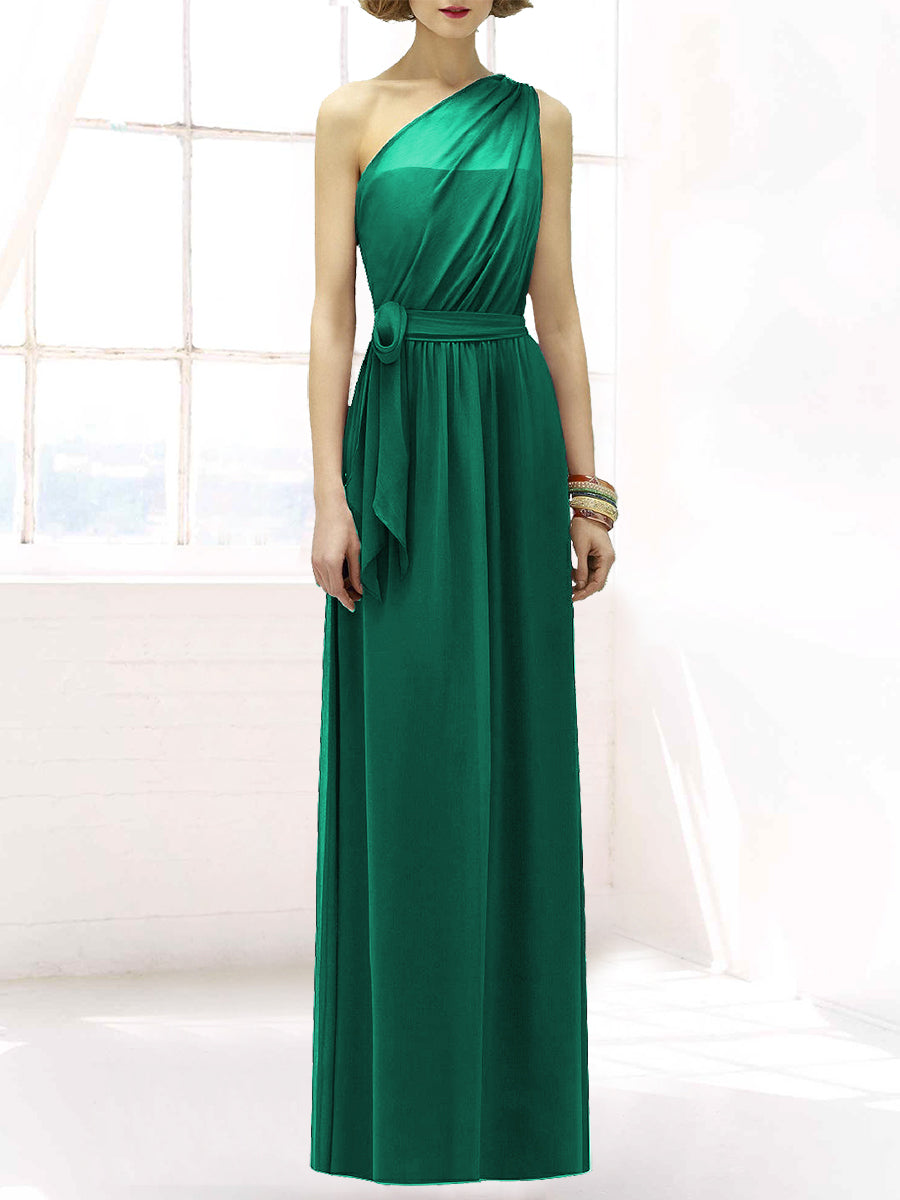 Chiffon Column One Shoulder Sleeveless Bridesmaid Dress-MB50064