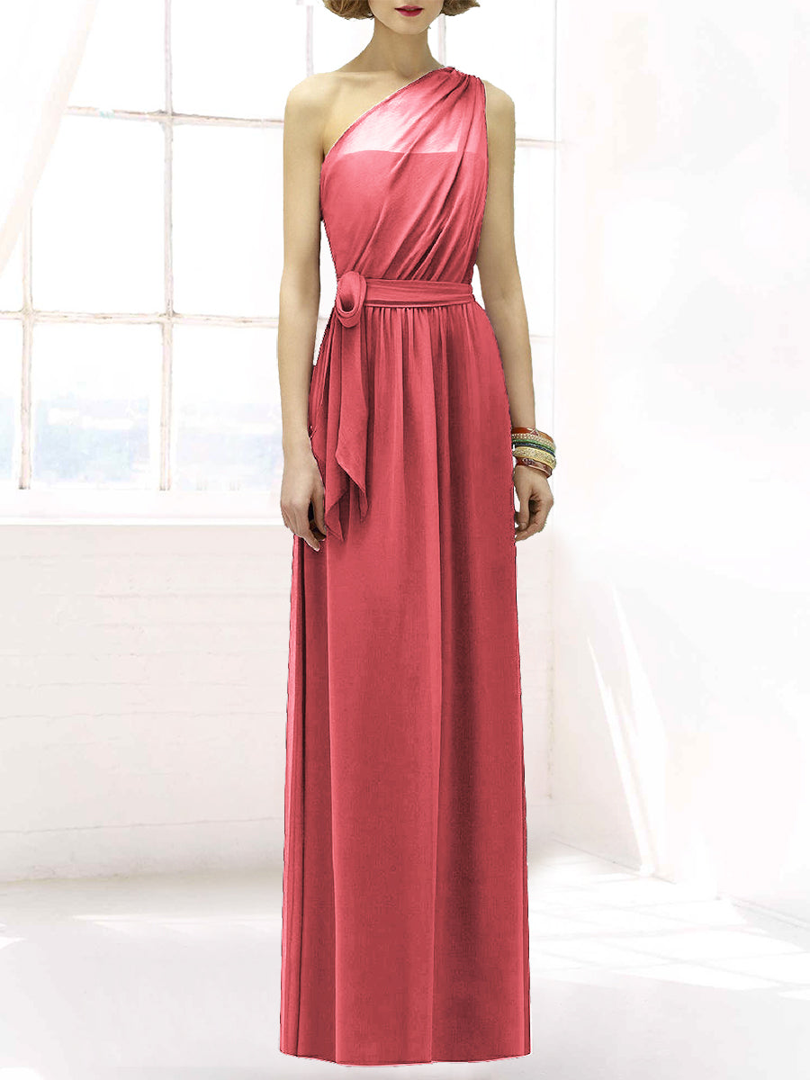 Chiffon Column One Shoulder Sleeveless Bridesmaid Dress-MB50064