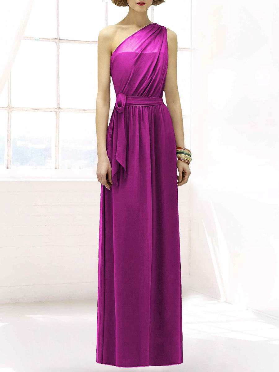 Chiffon Column One Shoulder Sleeveless Bridesmaid Dress-MB50064