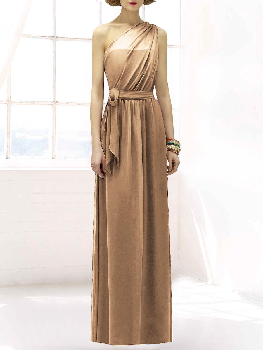 Chiffon Column One Shoulder Sleeveless Bridesmaid Dress-MB50064